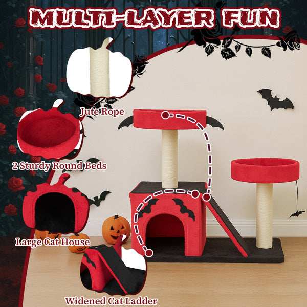 Halloween Cat Climbing Frame Gothic Cat Tree with Spacious Cat Condo - Purrfect Pet Haven