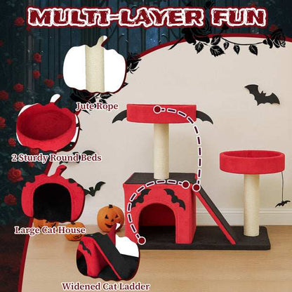 Halloween Cat Climbing Frame Gothic Cat Tree with Spacious Cat Condo - Purrfect Pet Haven