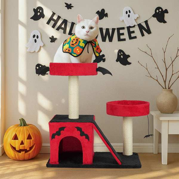 Halloween Cat Climbing Frame Gothic Cat Tree with Spacious Cat Condo - Purrfect Pet Haven