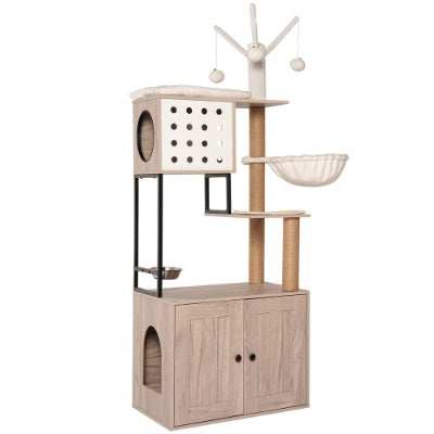 Modern Cat Condo Tree with Litter Box Enclosure - Purrfect Pet Haven