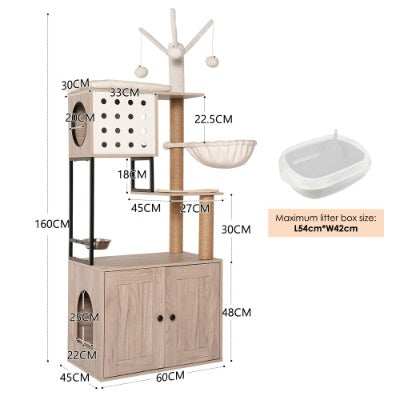 Modern Cat Condo Tree with Litter Box Enclosure - Purrfect Pet Haven