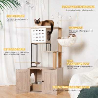 Modern Cat Condo Tree with Litter Box Enclosure - Purrfect Pet Haven