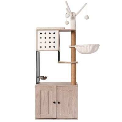 Modern Cat Condo Tree with Litter Box Enclosure - Purrfect Pet Haven