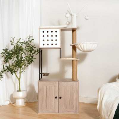 Modern Cat Condo Tree with Litter Box Enclosure - Purrfect Pet Haven