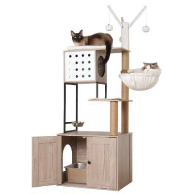 Modern Cat Condo Tree with Litter Box Enclosure - Purrfect Pet Haven