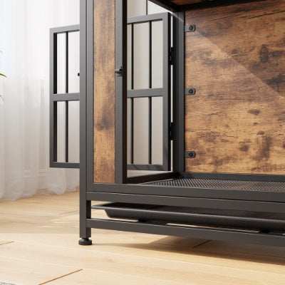 Wood and Metal Dog Crate Kennel with 2 Sliding Doors - Purrfect Pet Haven