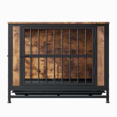 Wood and Metal Dog Crate Kennel with 2 Sliding Doors - Purrfect Pet Haven