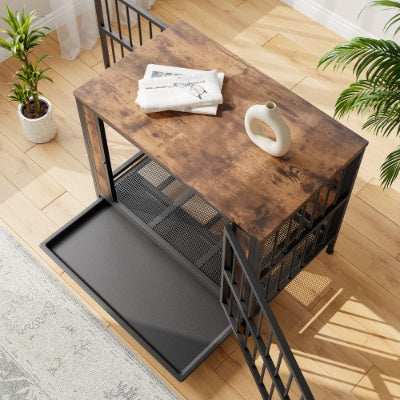 Wood and Metal Dog Crate Kennel with 2 Sliding Doors - Purrfect Pet Haven