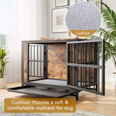 Wood and Metal Dog Crate Kennel with 2 Sliding Doors - Purrfect Pet Haven