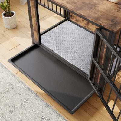 Wood and Metal Dog Crate Kennel with 2 Sliding Doors - Purrfect Pet Haven