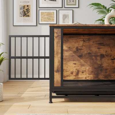 Wood and Metal Dog Crate Kennel with 2 Sliding Doors - Purrfect Pet Haven