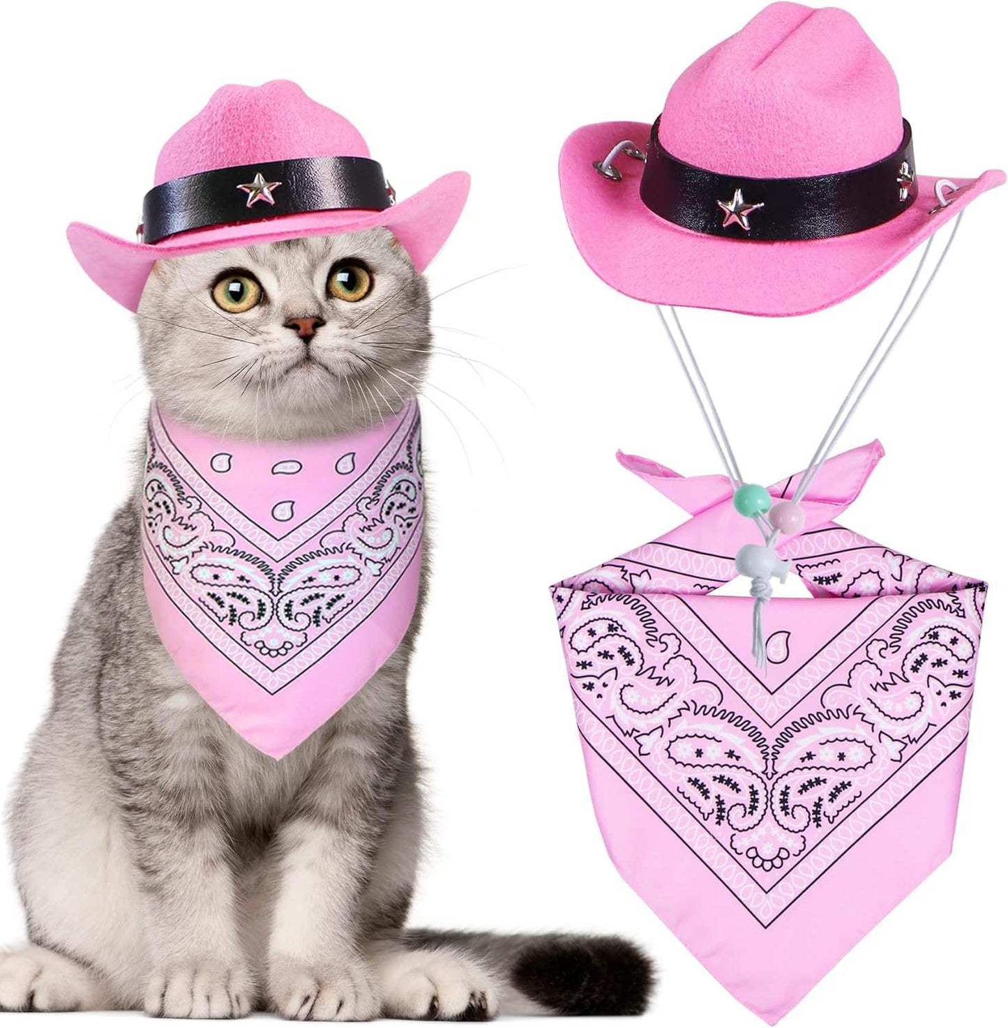 Halloween Pet Dog or Cat Pink Western Bandana and Hat Set - Purrfect Pet Haven