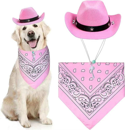 Halloween Pet Dog or Cat Pink Western Bandana and Hat Set - Purrfect Pet Haven