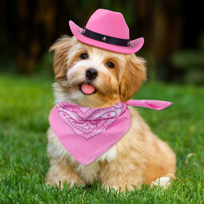 Halloween Pet Dog or Cat Pink Western Bandana and Hat Set - Purrfect Pet Haven