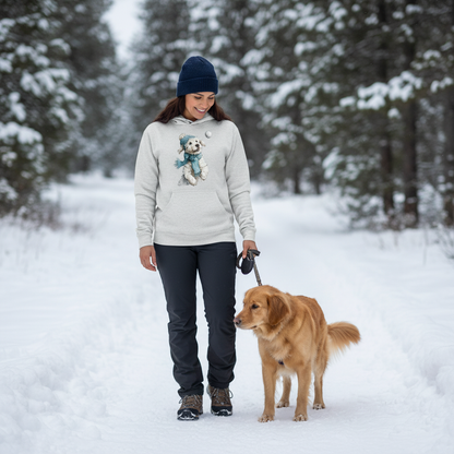 Whimsical Pup Snowball Fetch Hoodie Ash