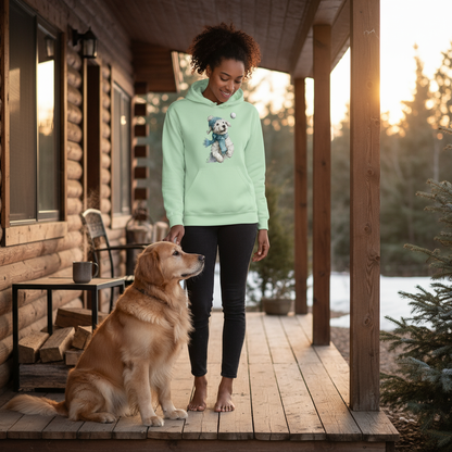 Whimsical Pup Snowball Fetch Hoodie Mint Green