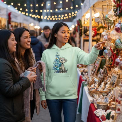 Whimsy Blue Christmas Tree Hoodie - Mint Green - Lifestyle Image