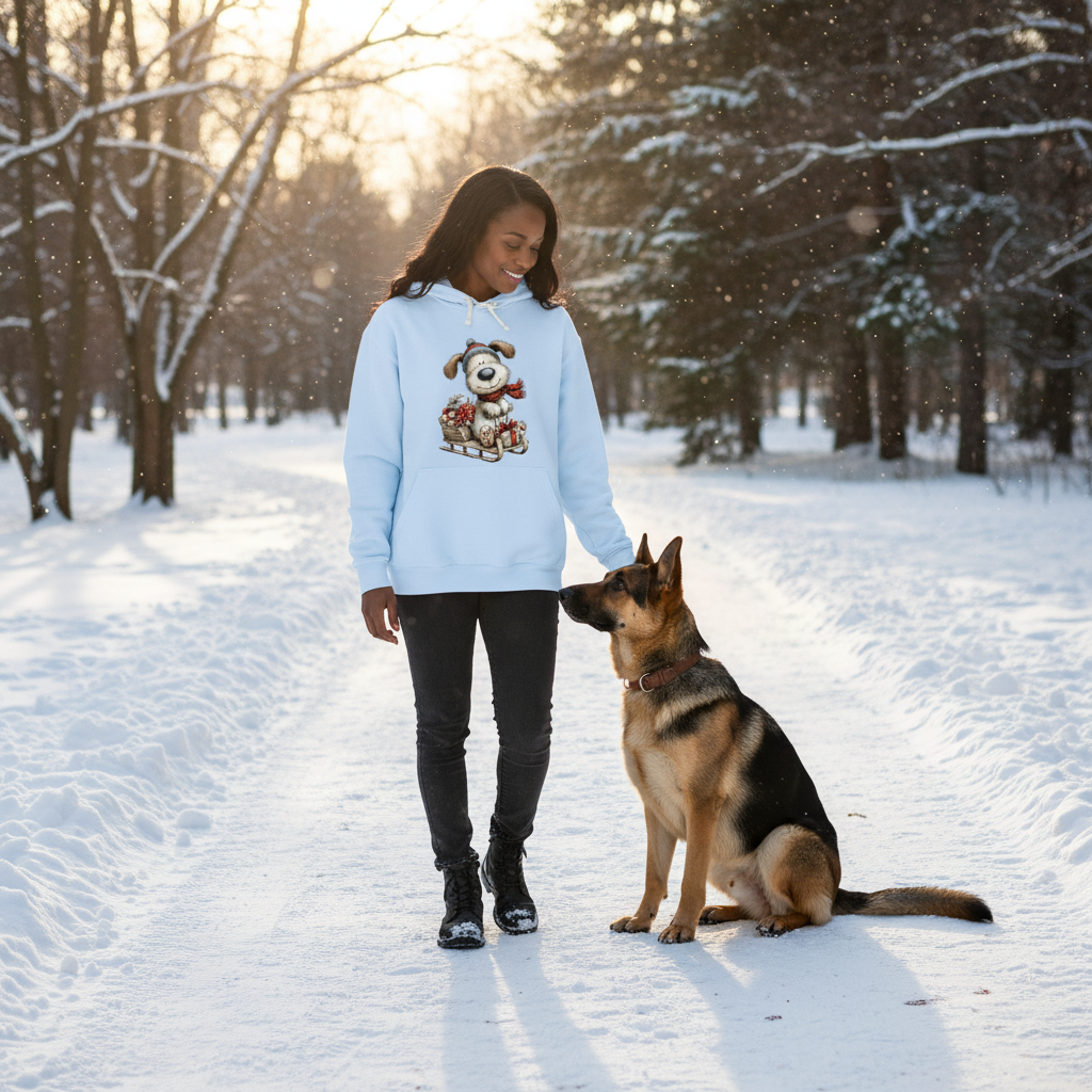 Comfort Colors Whimsy Sledding Pup Hoodie - Winter Gift - Purrfect Pet Haven