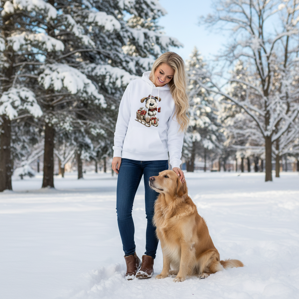 Comfort Colors Whimsy Sledding Pup Hoodie - Winter Gift - Purrfect Pet Haven