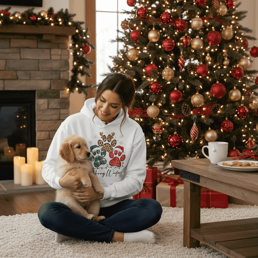 Merry Woofmas Holiday Hoodie for Dog Lovers - Festive Cozy Gift - Purrfect Pet Haven