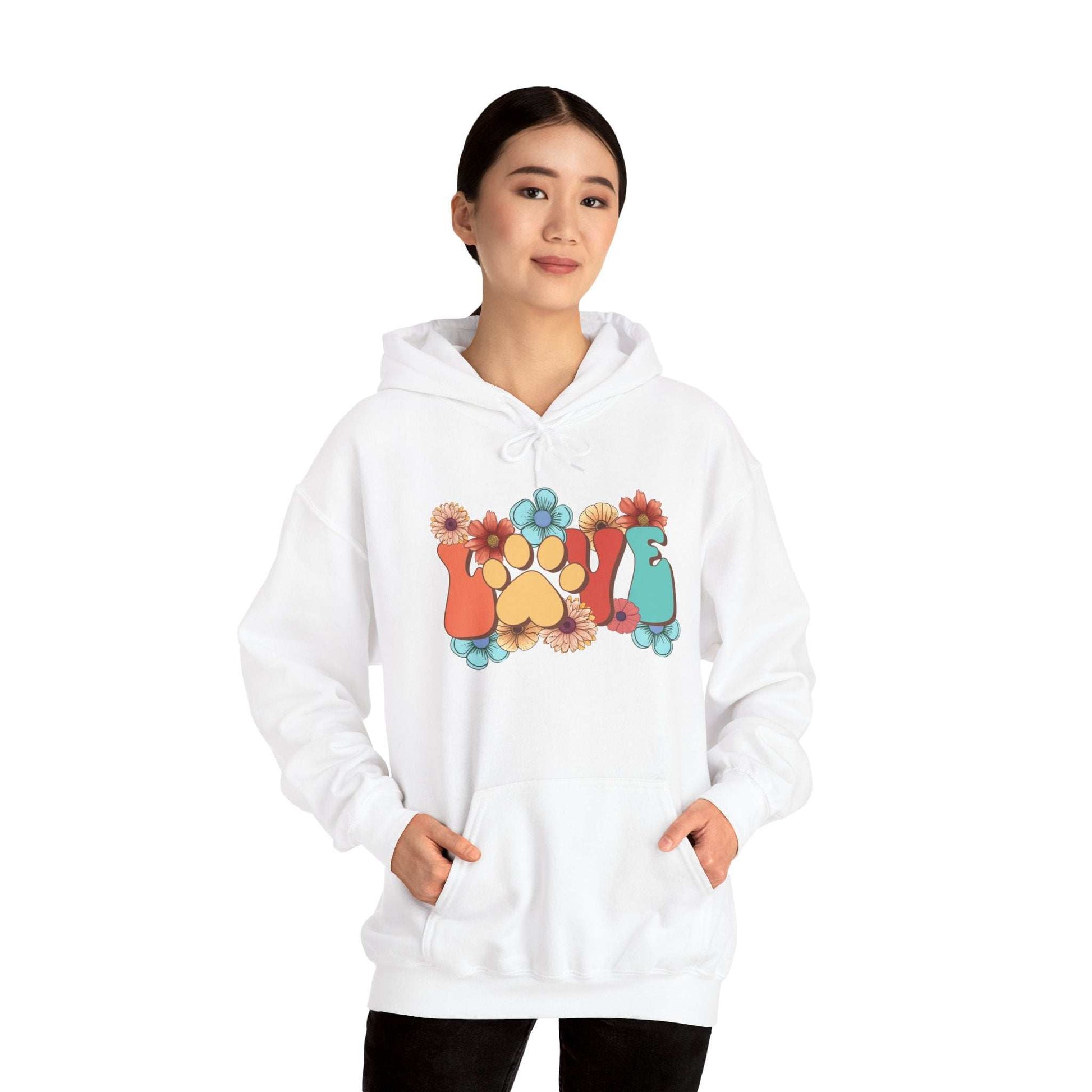 Colorful Floral Paw Print Hooded Sweatshirt - Animal Lover Hoodie - Purrfect Pet Haven
