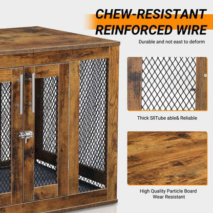 Wefulfil Wooden Indoor Dog Crate Furniture with chew-resistant reinforced wire and high-quality particle board