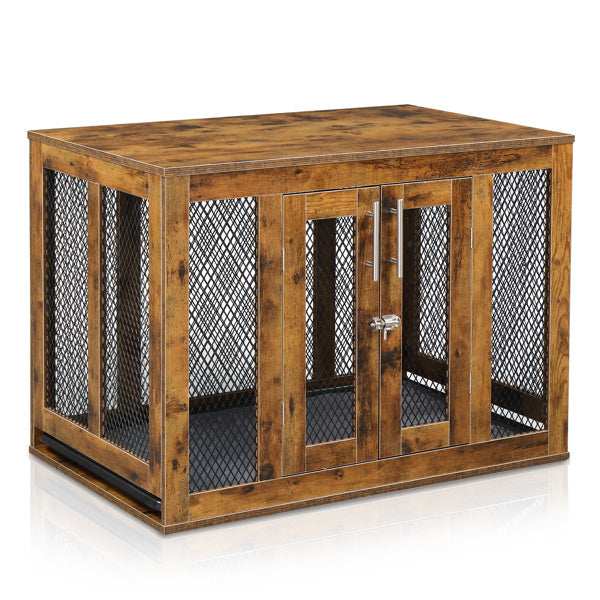 Wefulfil wooden indoor dog crate furniture with metal mesh sides and double front doors
