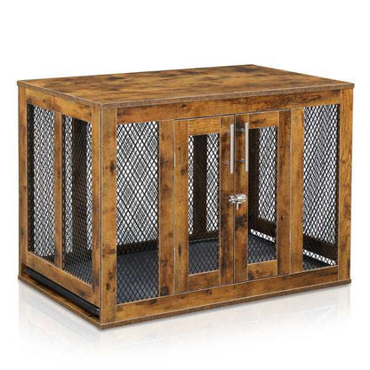 Wefulfil wooden indoor dog crate furniture with metal mesh sides and double front doors