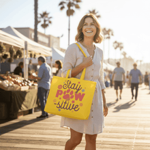 Stay Pawsitive Tote Bag with Paw Prints for Pet Lovers - Purrfect Pet Haven